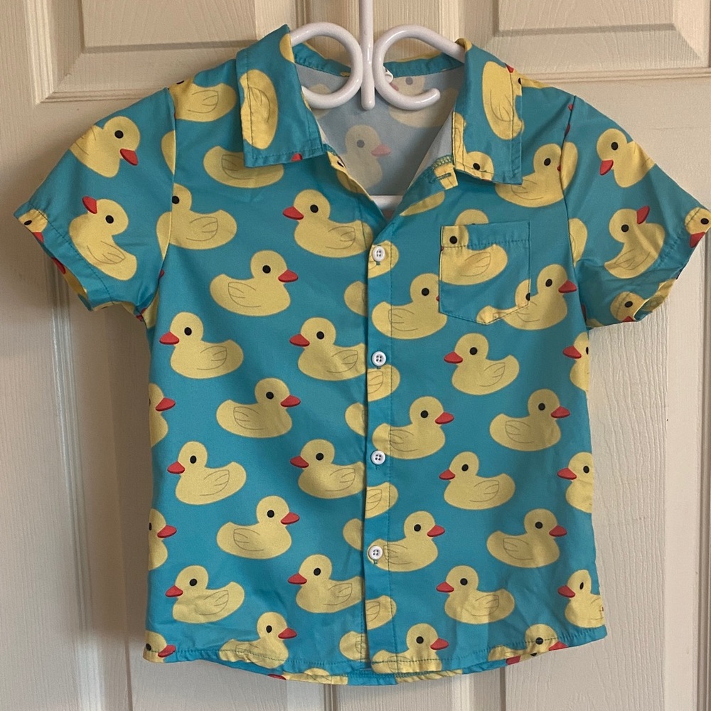 SHEIN Kids Duck Pattern Shirt - Blue and Yellow